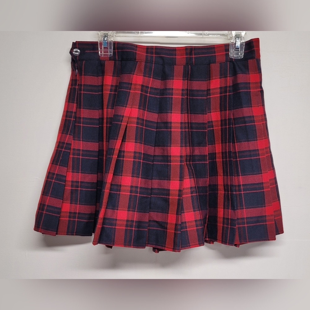 Sangtree 8-10 Red Blue Plaid Pleated Mini Skort Partial Elastic Waist New
